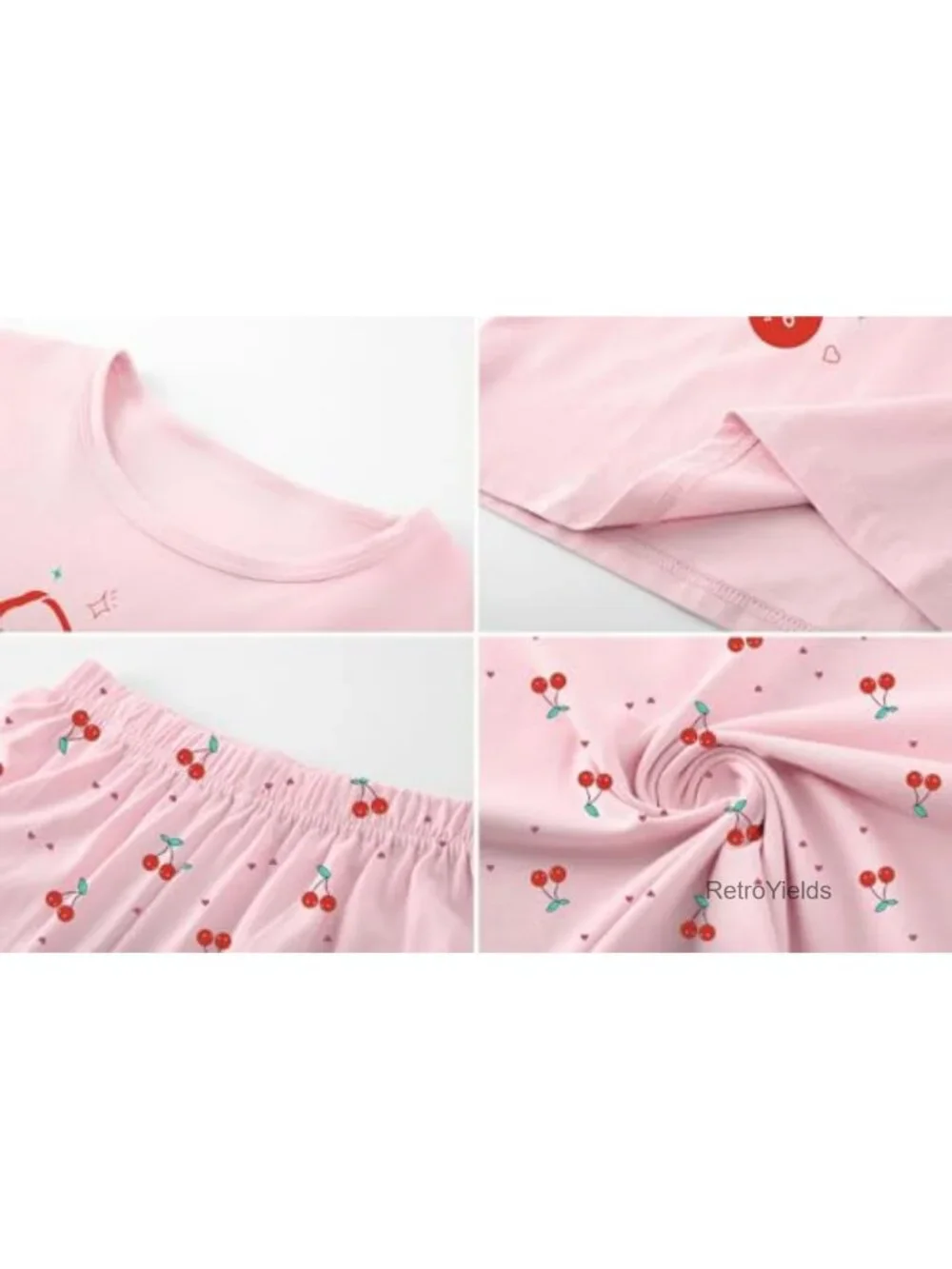 3PC Cotton Pajama Set Short Sleeve Tee Shorts Pants Girls Sleepwear Lounge
